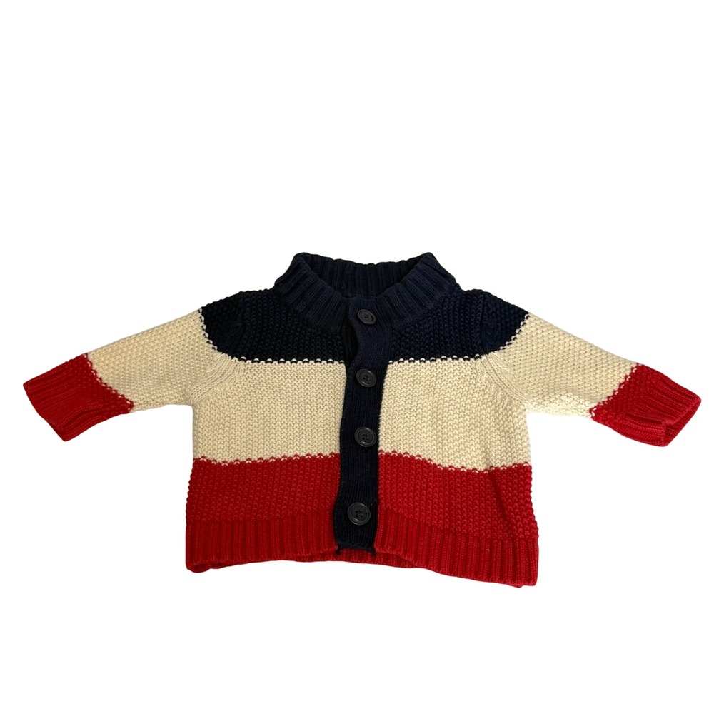 BabyGap Kids Colorblock Cardigan Sweater Navy Blue Red White 0-3 Months Cotton